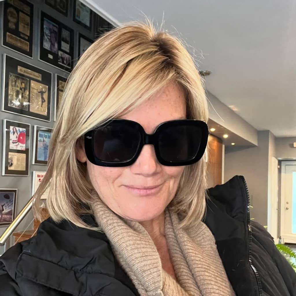 Cecily Tynan with black goggles