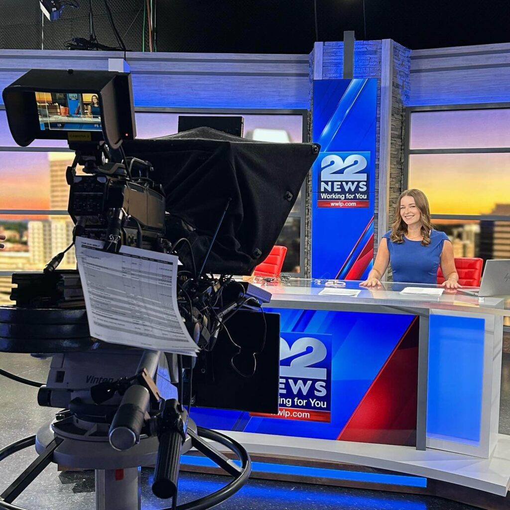 Julia O'Keefe sitting in wwlp news studio