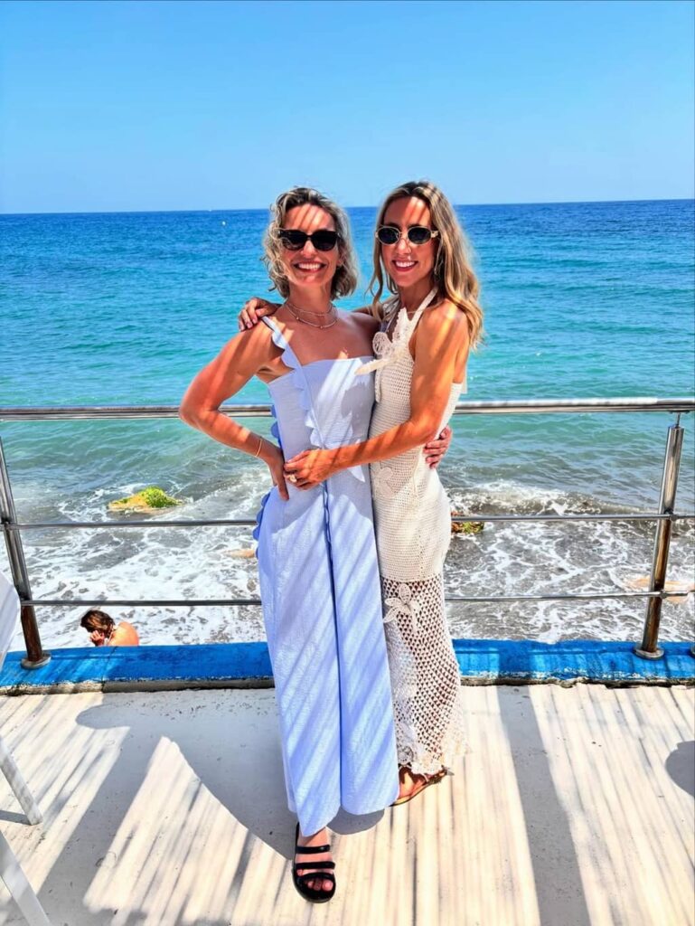 Perdita Weeks with her friend